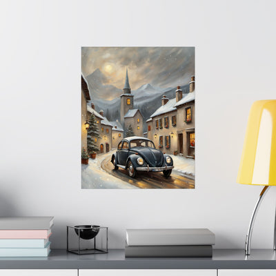Vintage Winter Village Car Poster Printify