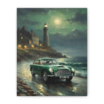 Vintage Aston Martin by Lighthouse — Matte Stretched Canvas Wall Art
