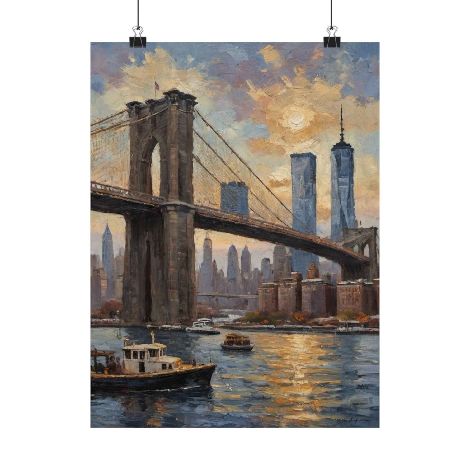 Brooklyn Bridge Sunset Matte Poster — New York City Skyline Wall Art