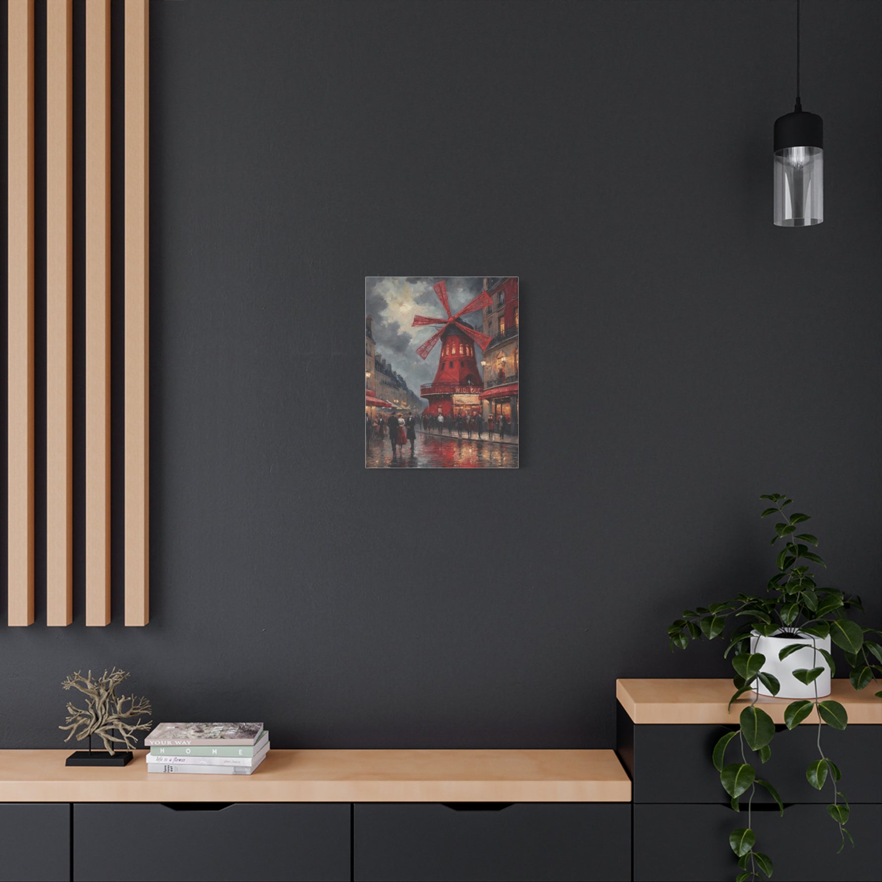 Paris Street Scene Canvas Print — Red Moulin Windmill Matte Stretched Wall Art - AquilVision