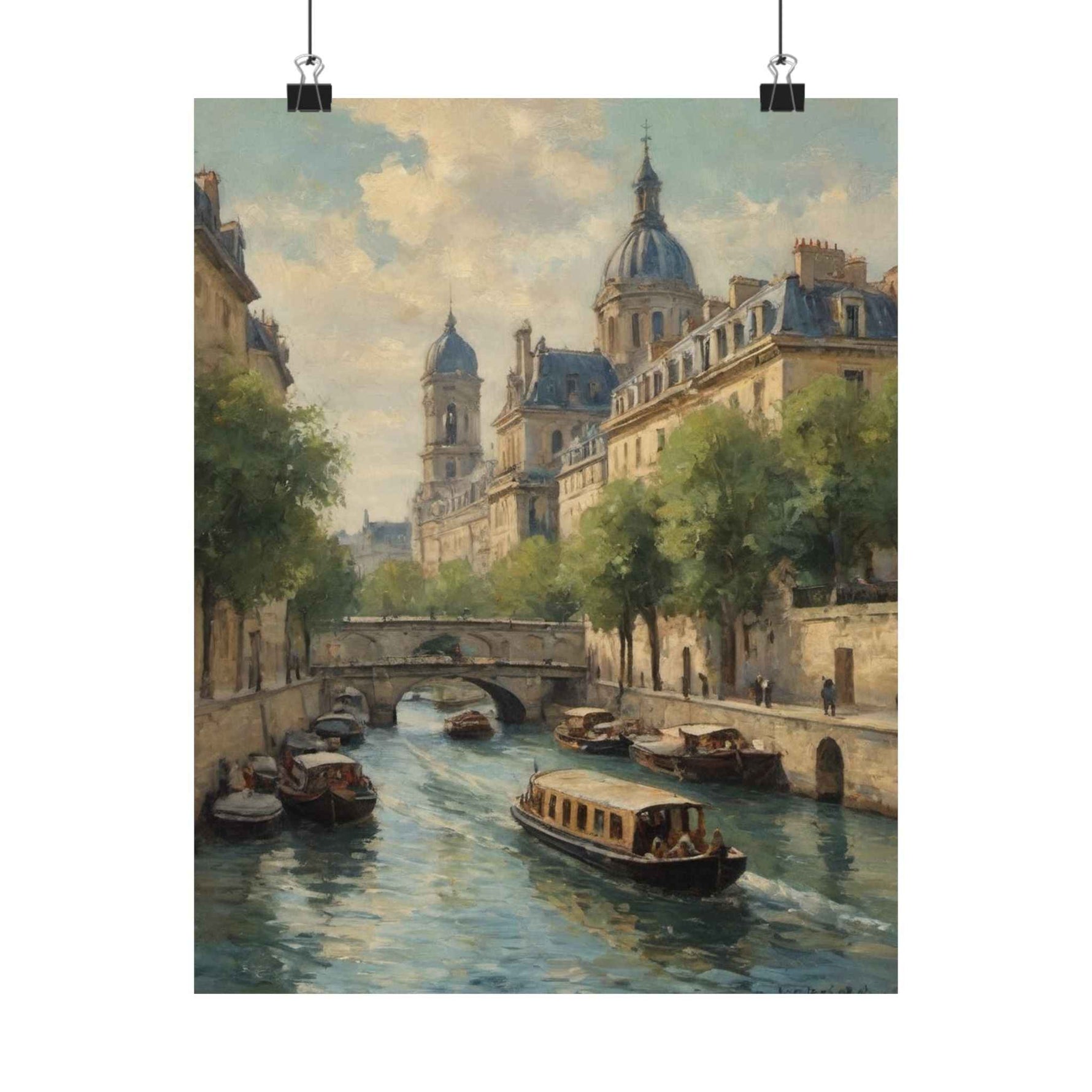Paris Riverboat Matte Poster — Vintage European Cityscape Wall Art - AquilVision
