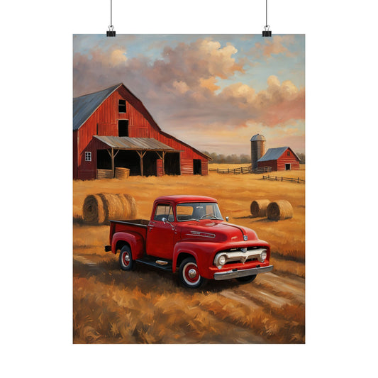 Rustic Red Truck Vertical Poster, Farmhouse Wall Art, Country Decor, Vintage Truck Print, Home and Kitchen Decor