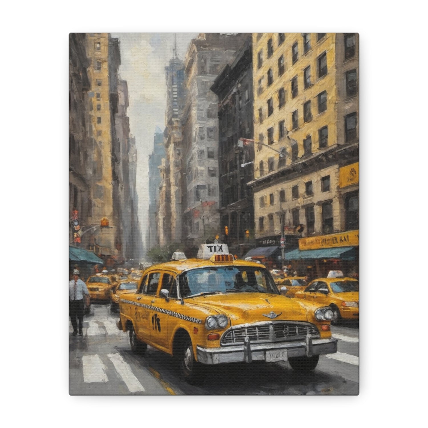 Yellow NYC Taxi Matte Canvas Print — Stretched Cityscape Wall Art