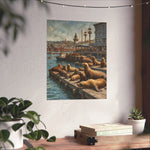 Sea Lion Harbor Matte Vertical Poster — Coastal Nautical Wall Art - AquilVision