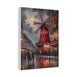 Paris Street Scene Canvas Print — Red Moulin Windmill Matte Stretched Wall Art - AquilVision