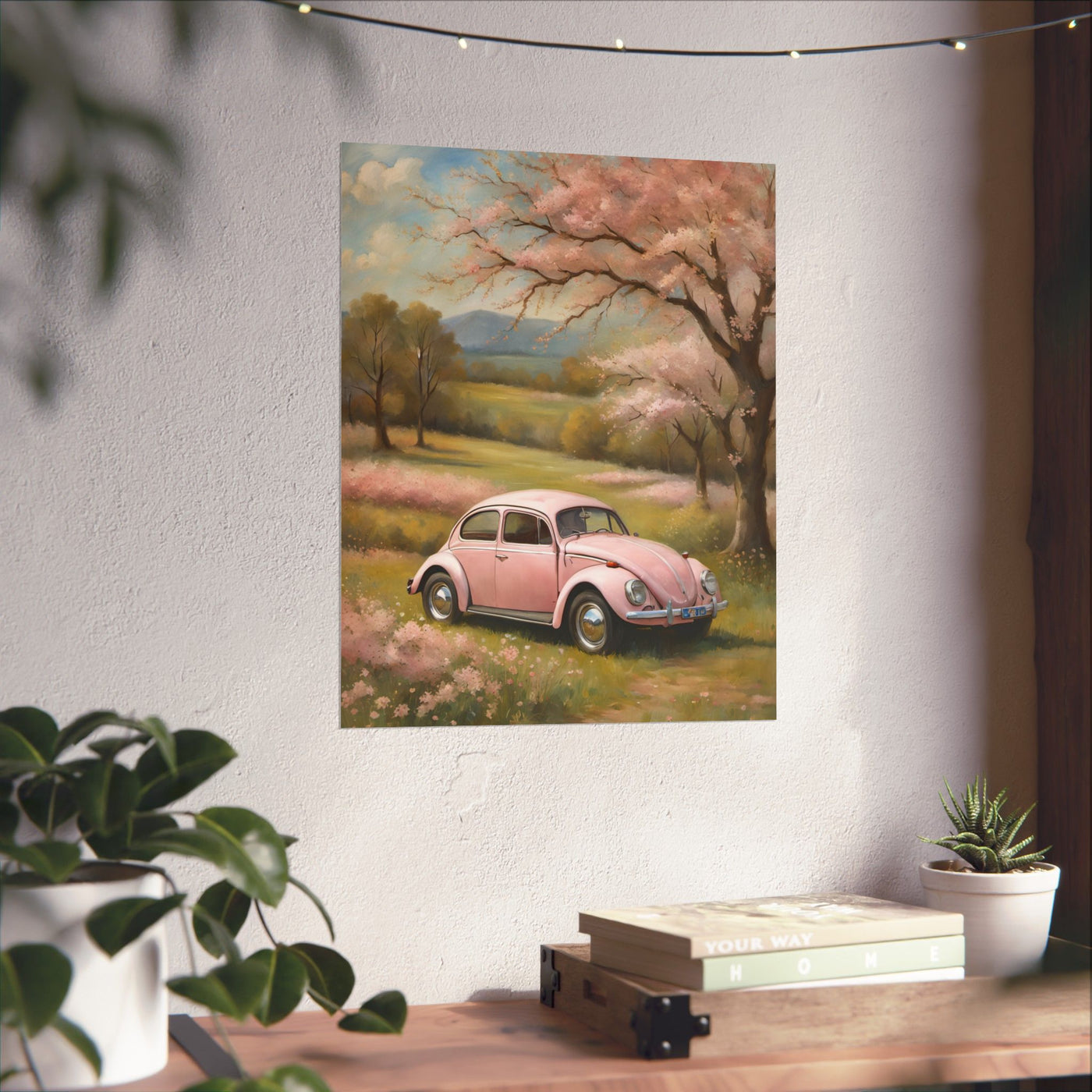 Vintage Pink Car Matte Vertical Poster Printify
