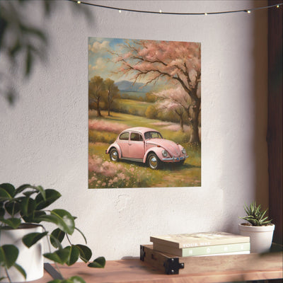 Vintage Pink Car Matte Vertical Poster Printify