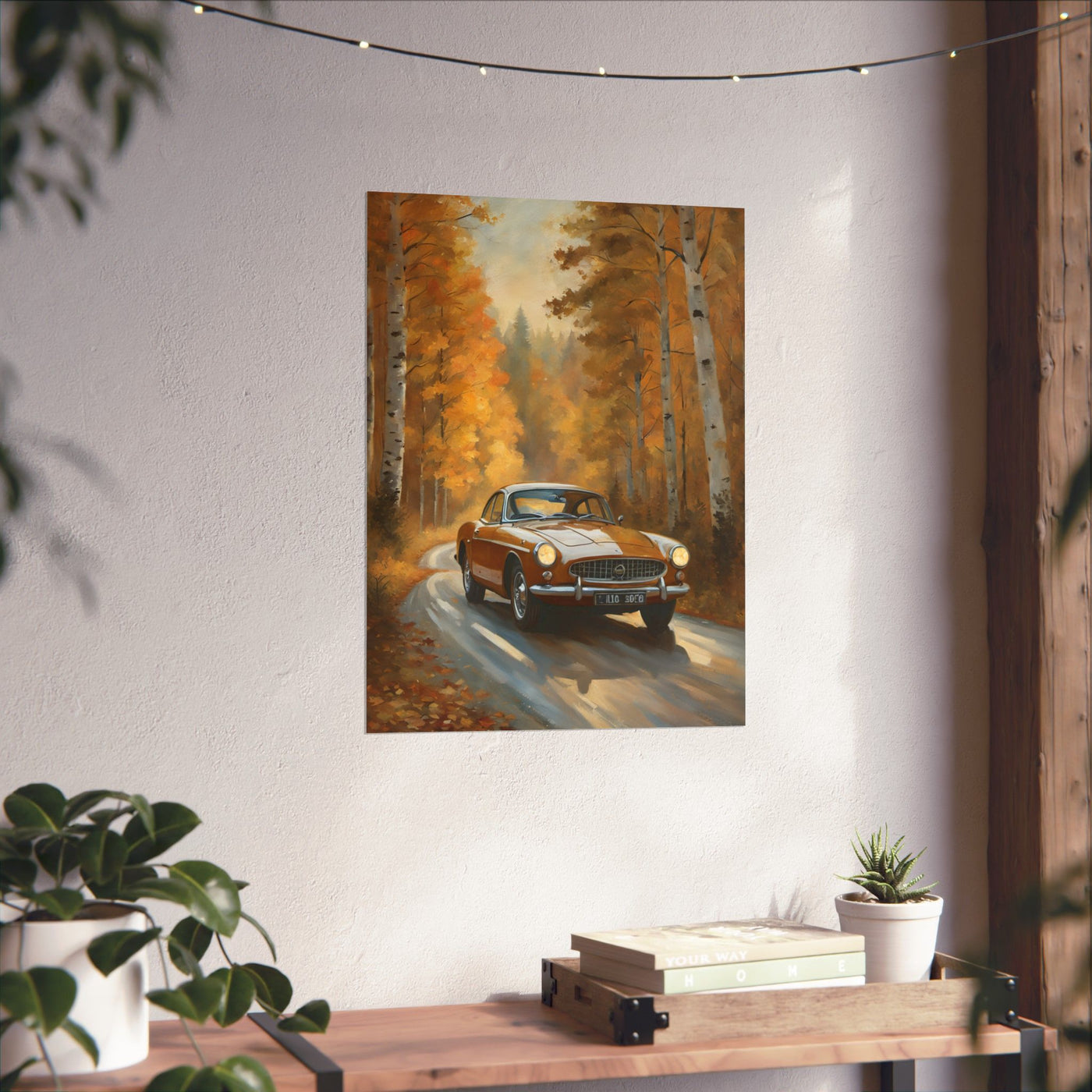 Autumn Car Art Poster | Rustic Home Decor, Vintage Wall Art, Gift for Car Lovers, Fall Aesthetic, Nature Artwork Printify