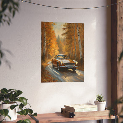 Autumn Car Art Poster | Rustic Home Decor, Vintage Wall Art, Gift for Car Lovers, Fall Aesthetic, Nature Artwork Printify