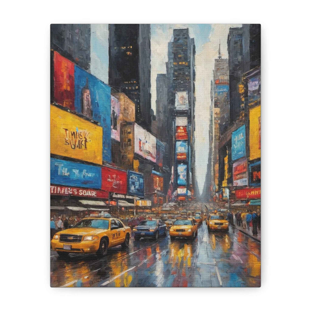 NYC Rainy Night Canvas Print — Times Square Taxi Cityscape
