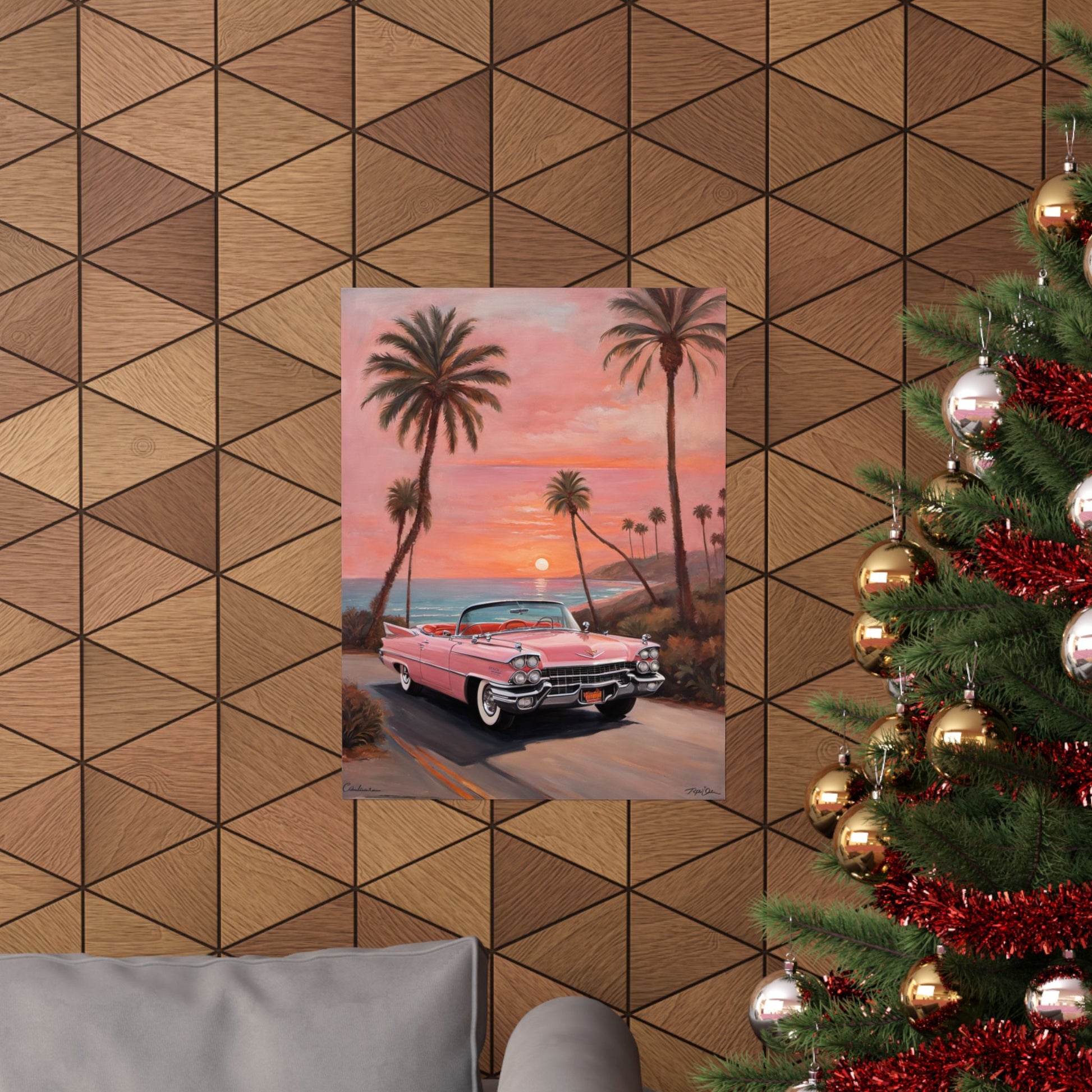 Retro Sunset Poster, Vintage Car Wall Art, 50s Decor, Tropical Vibes Home Decor, Gift for Car Lovers, Beach House Art - AquilVision