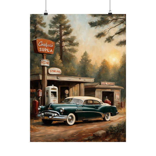 Vintage Car Art Print, Retro Automobile Poster, Classic Car Wall Decor, Nostalgic Home Art, Gift for Car Lovers