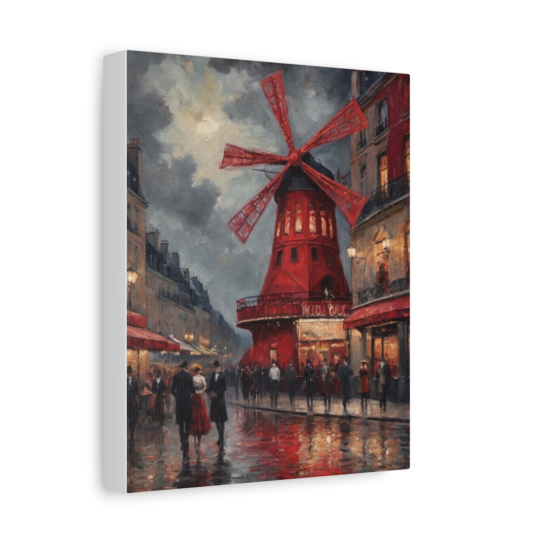 Paris Street Scene Canvas Print — Red Moulin Windmill Matte Stretched Wall Art - AquilVision