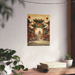 Chinese Street Archway Matte Poster — Vintage Pagoda Lantern Travel Art - AquilVision