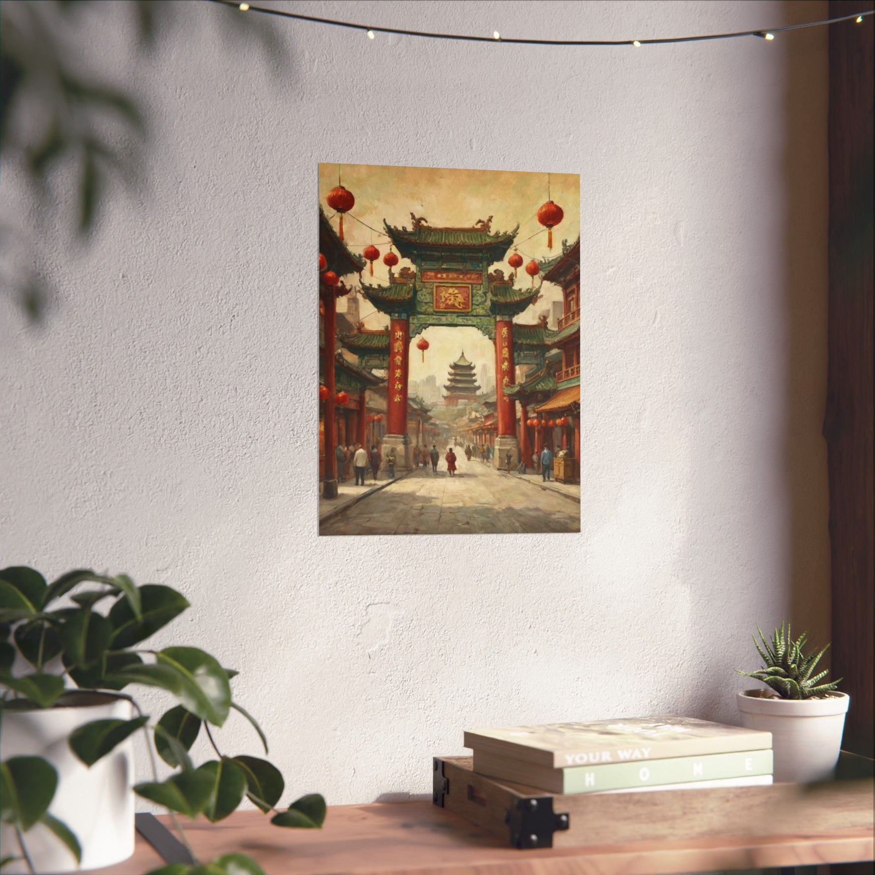 Chinese Street Archway Matte Poster — Vintage Pagoda Lantern Travel Art - AquilVision