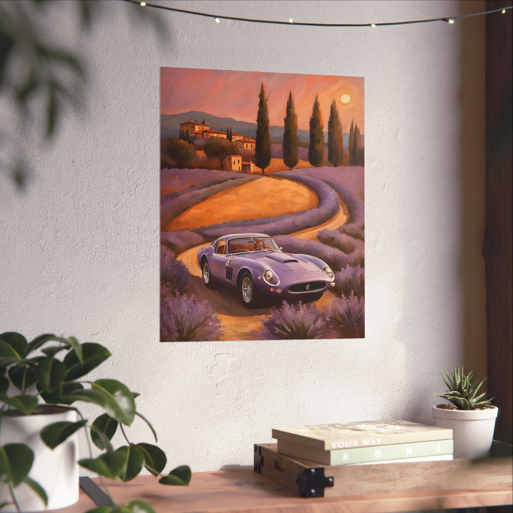 Lavender Landscape Car Poster, Wall Art Decor, Home Office Decor, Gift for Car Enthusiasts, Vintage Aesthetic Poster Printify