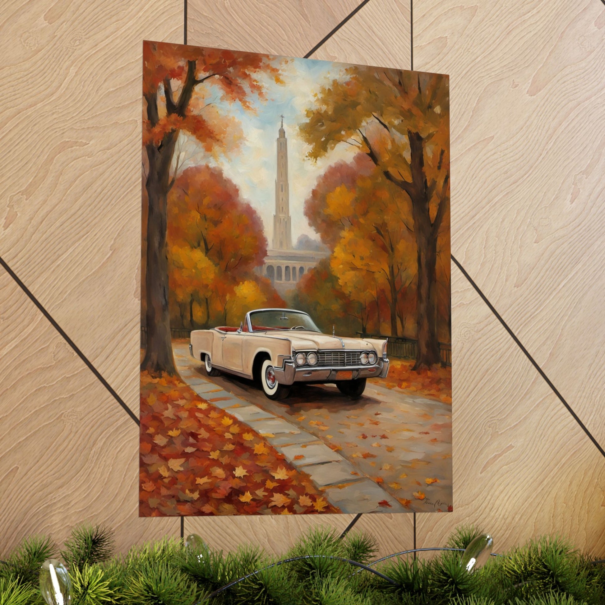 Autumn Car Poster, Vintage Wall Art, Home Decor, Fall Aesthetic, Gift for Him, Art Print, Matte Vertical Decor Printify