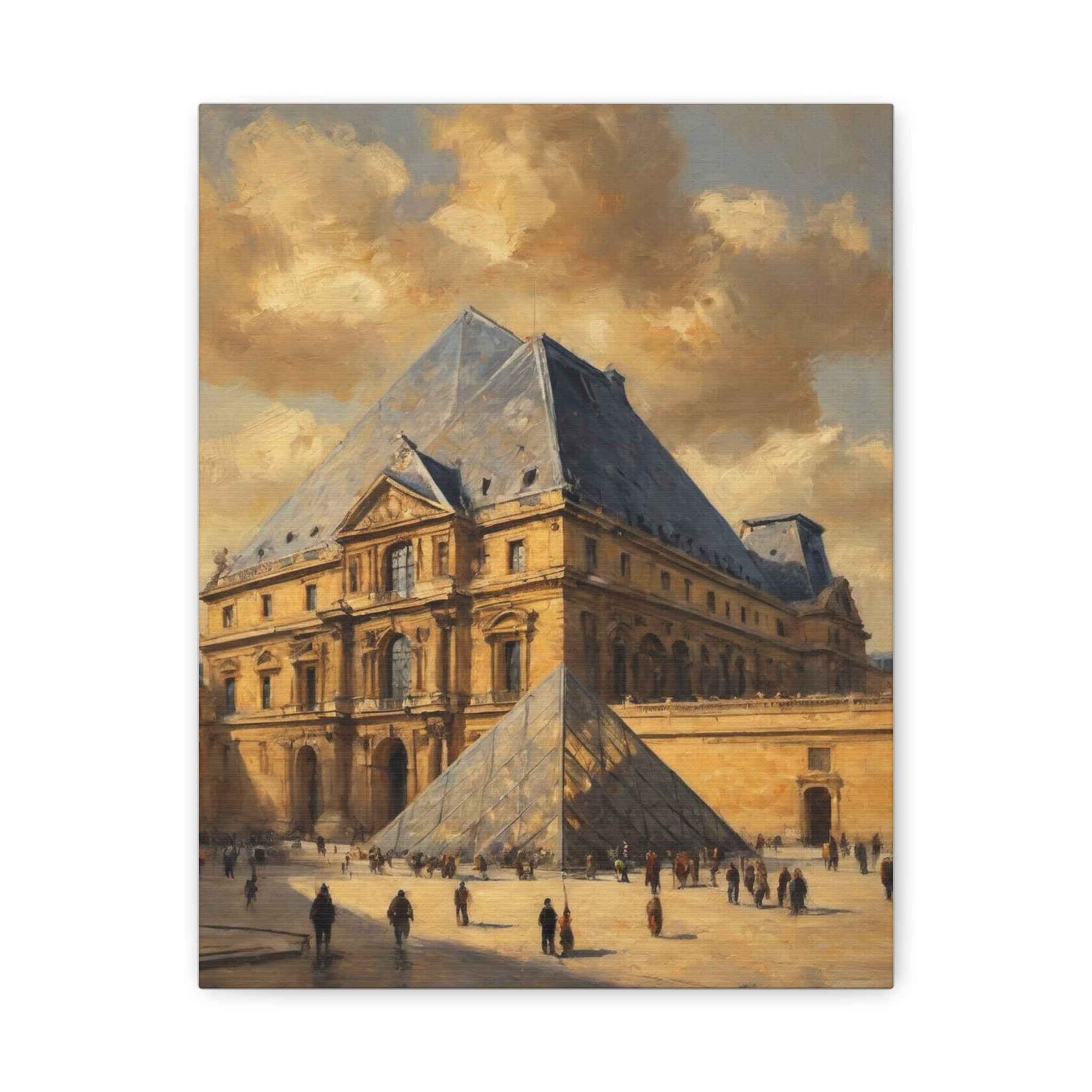 Louvre Pyramid Matte Stretched Canvas Print — Vintage Paris Architecture Wall Art - AquilVision