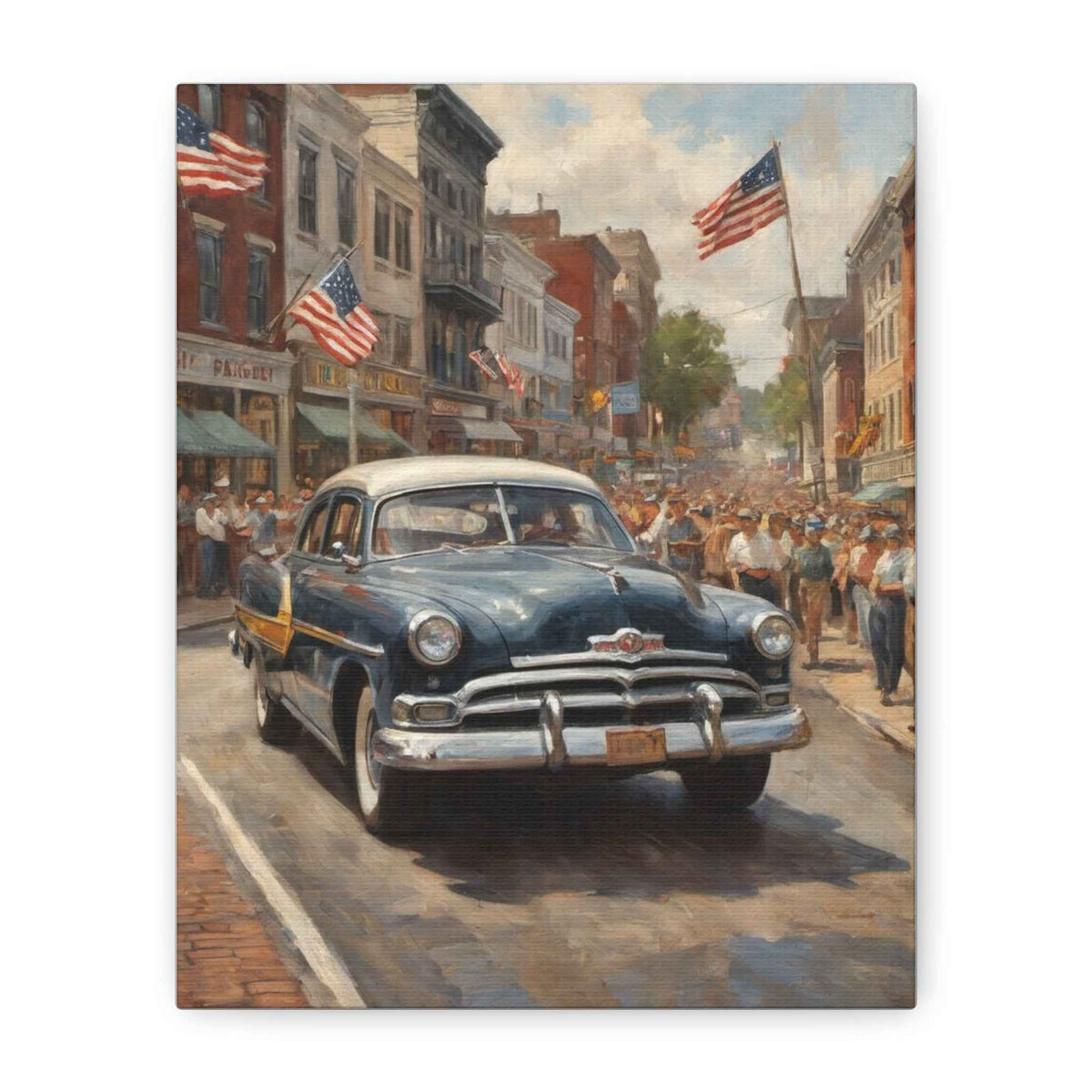 Vintage Parade Canvas — Patriotic Classic Car Wall Art