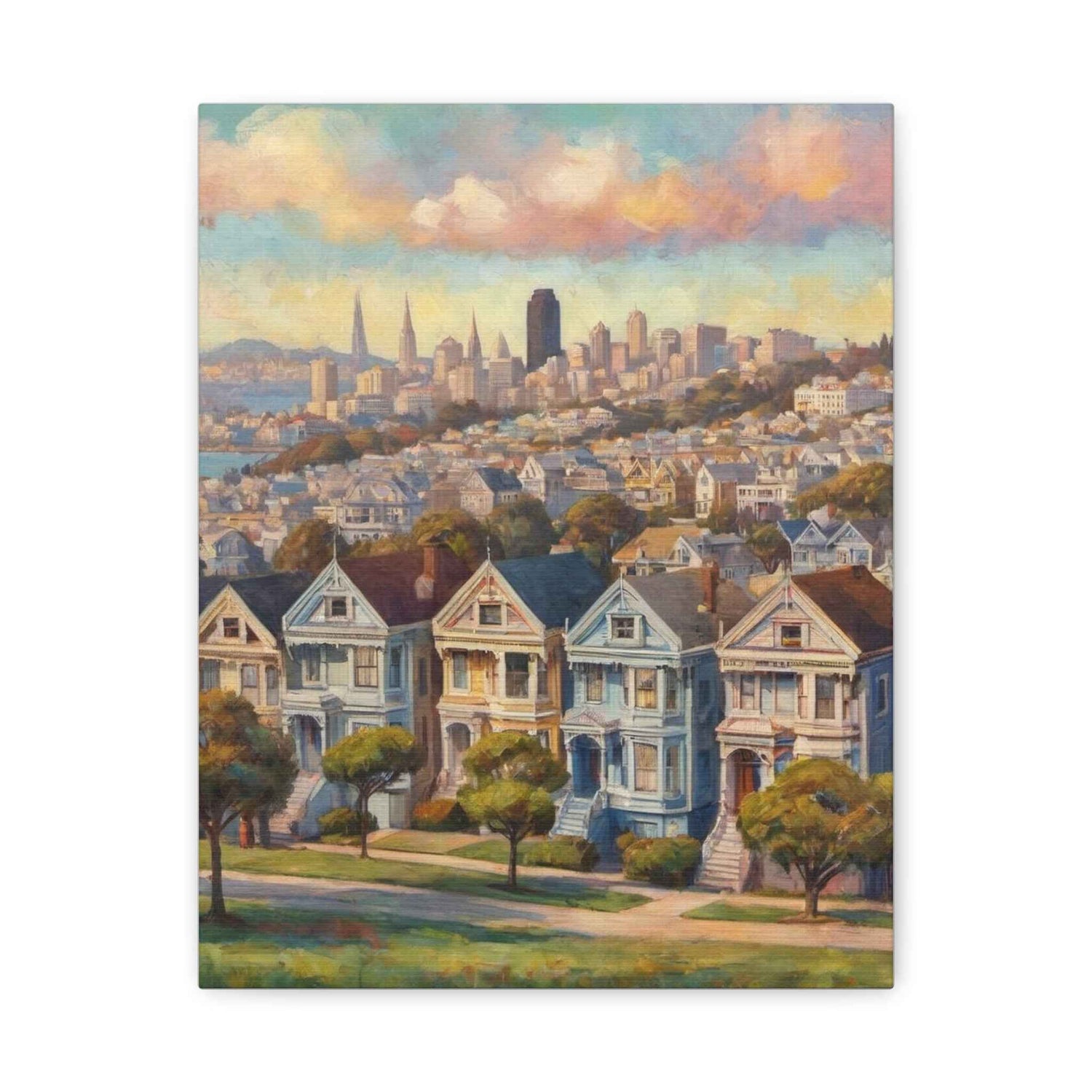 San Francisco Painted Skyline Canvas — Painted Ladies Wall Art (Matte Stretched) - AquilVision
