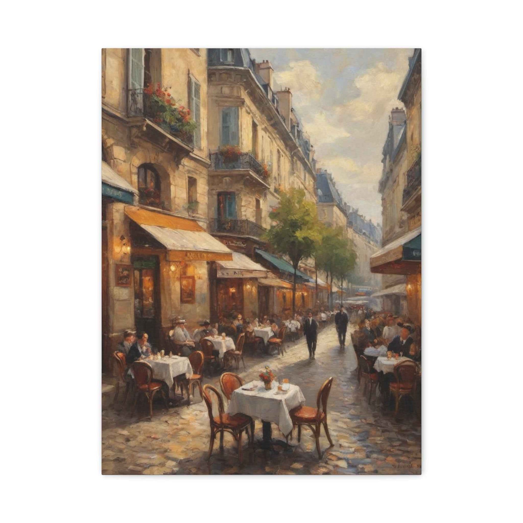 Paris Café Street Scene Matte Canvas Wall Art — Stretched 1.25" - AquilVision