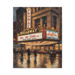 Broadway Theater Night Matte Canvas Wall Art – Vintage Cityscape Stretched Print