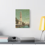 Vintage Harbor Clocktower Canvas Print — Coastal Cityscape Wall Art - AquilVision