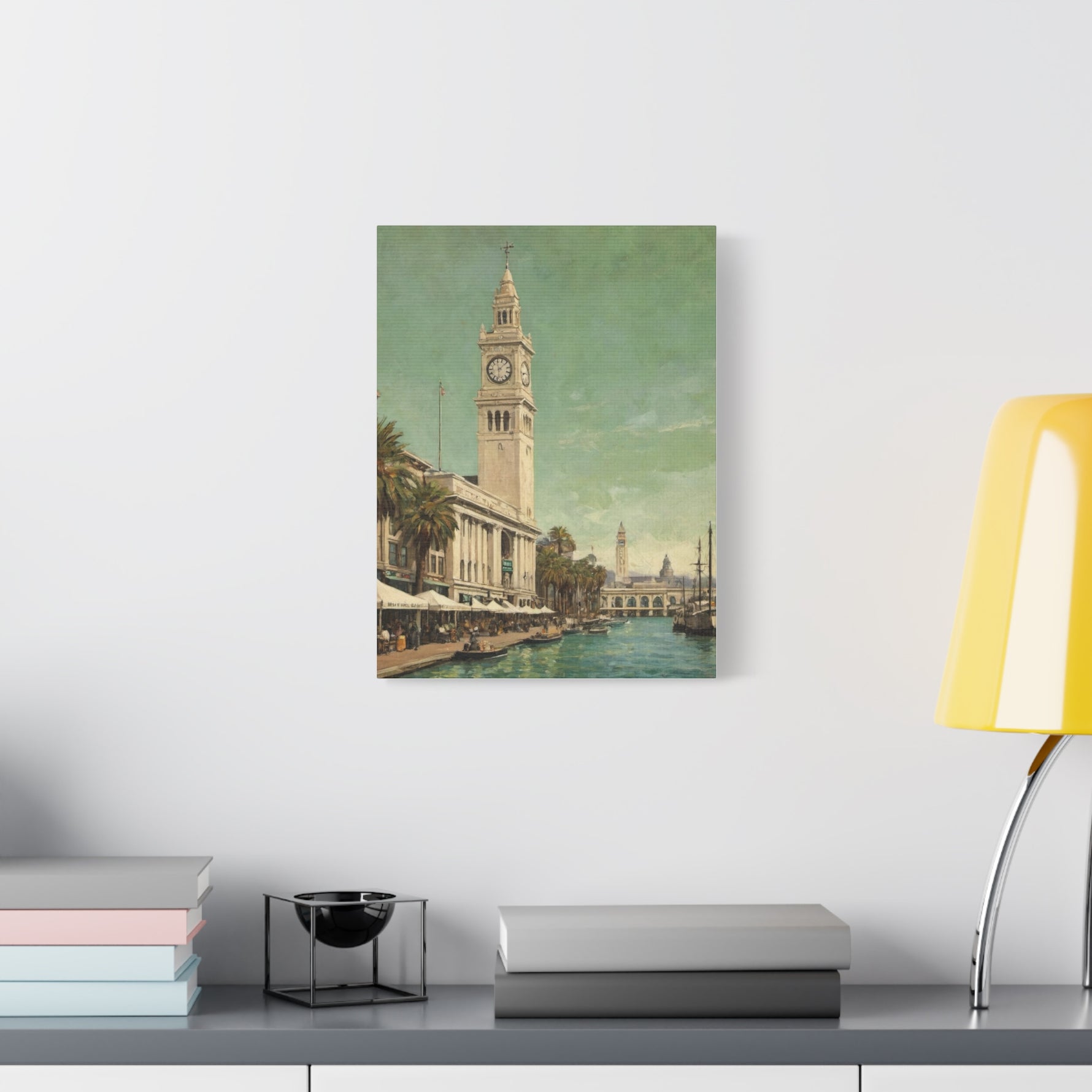 Vintage Harbor Clocktower Canvas Print — Coastal Cityscape Wall Art - AquilVision