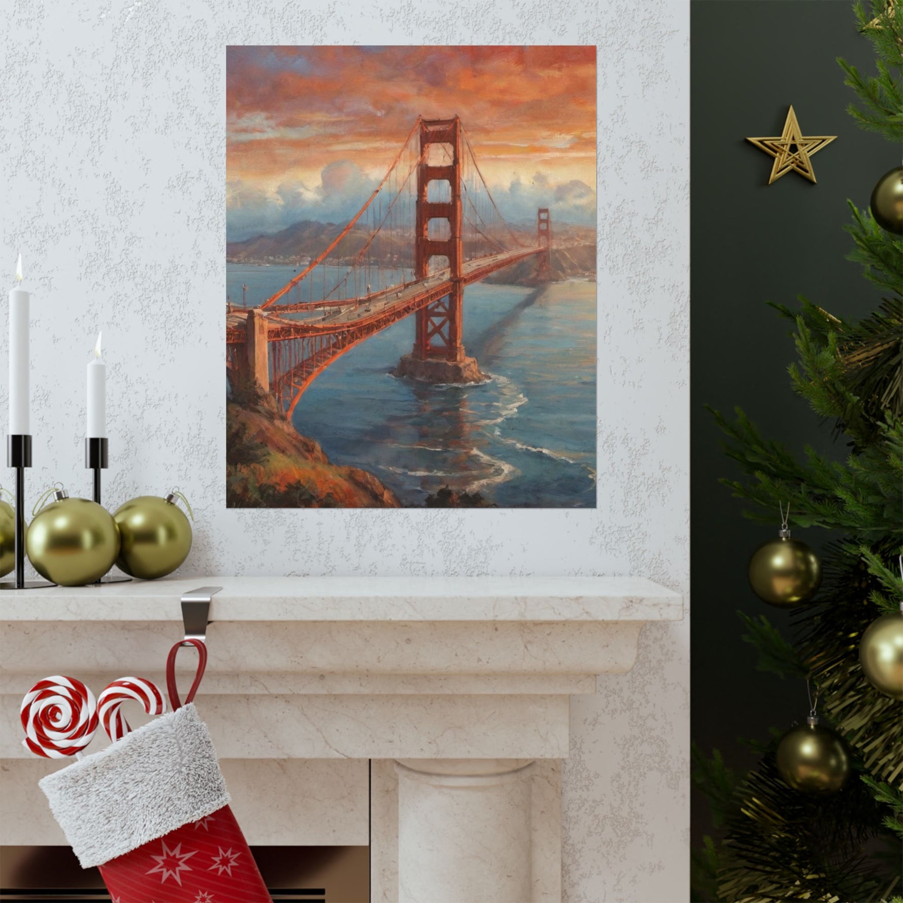 Golden Gate Bridge Sunset Poster - Matte Vertical Travel Wall Art - AquilVision