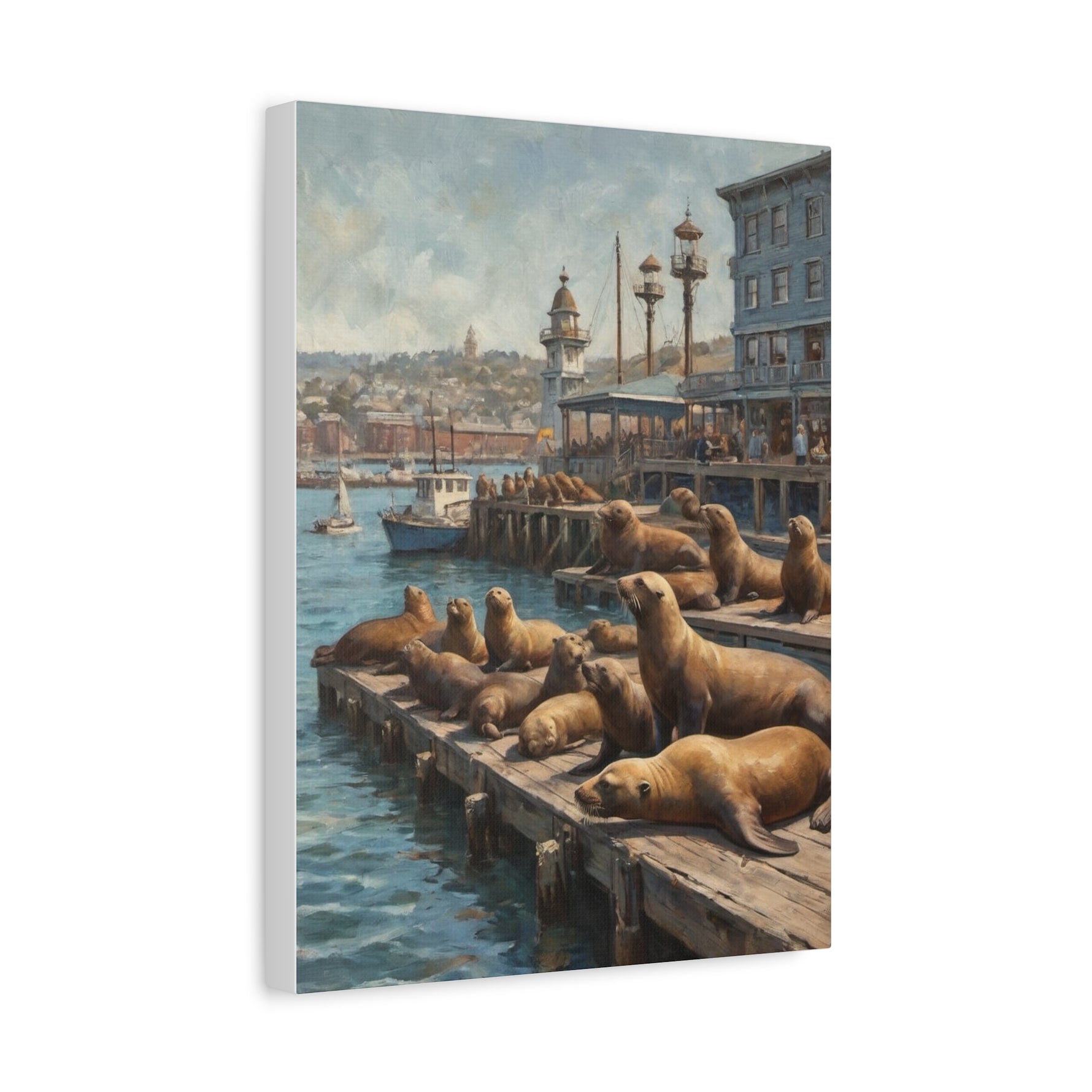 Sea Lions on Pier Matte Canvas Print — Nautical Coastal Wall Art - AquilVision