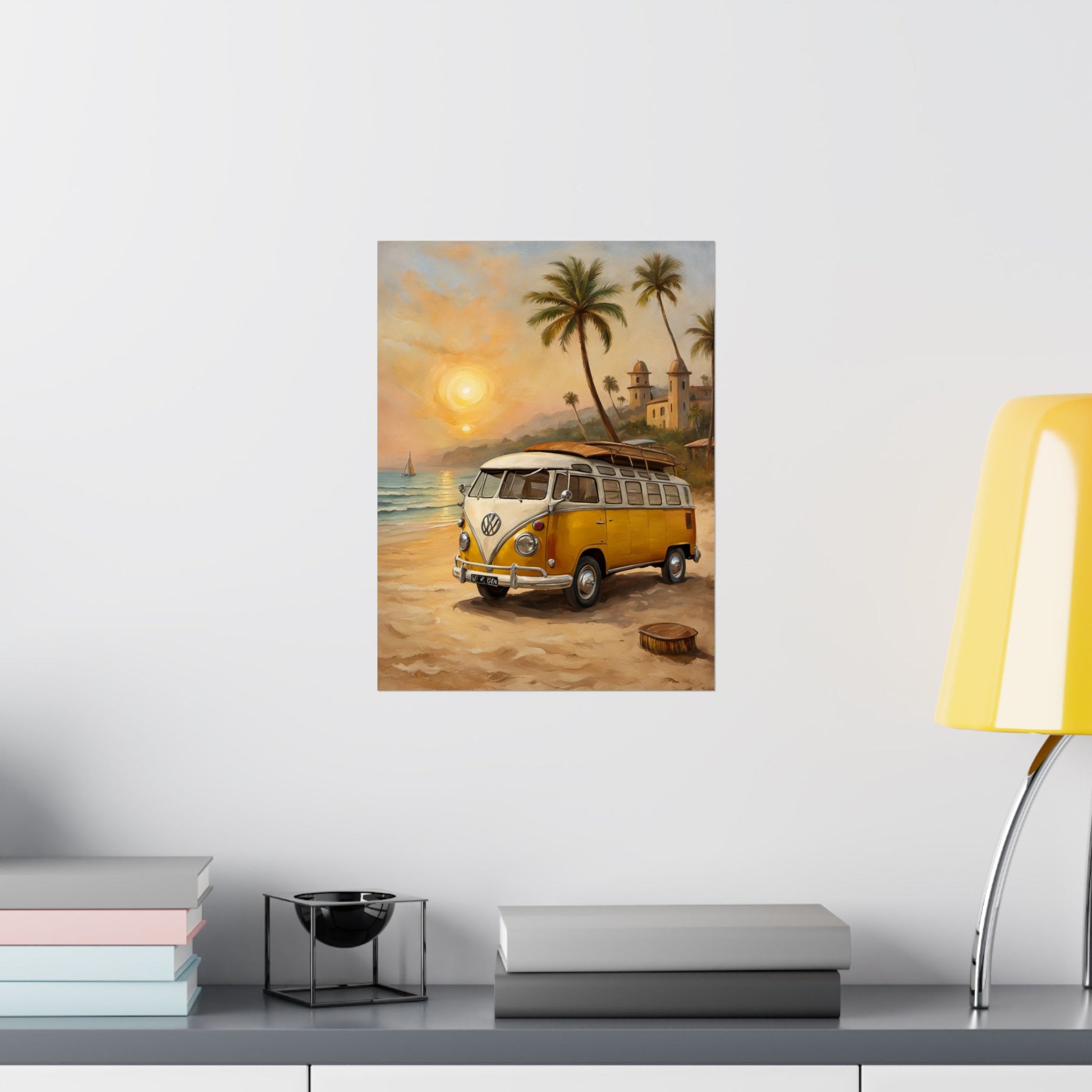 Vintage Beach Van Matte Poster, Retro Wall Art, Boho Decor, Coastal Room Decoration, Summer Vibes Art Print - AquilVision