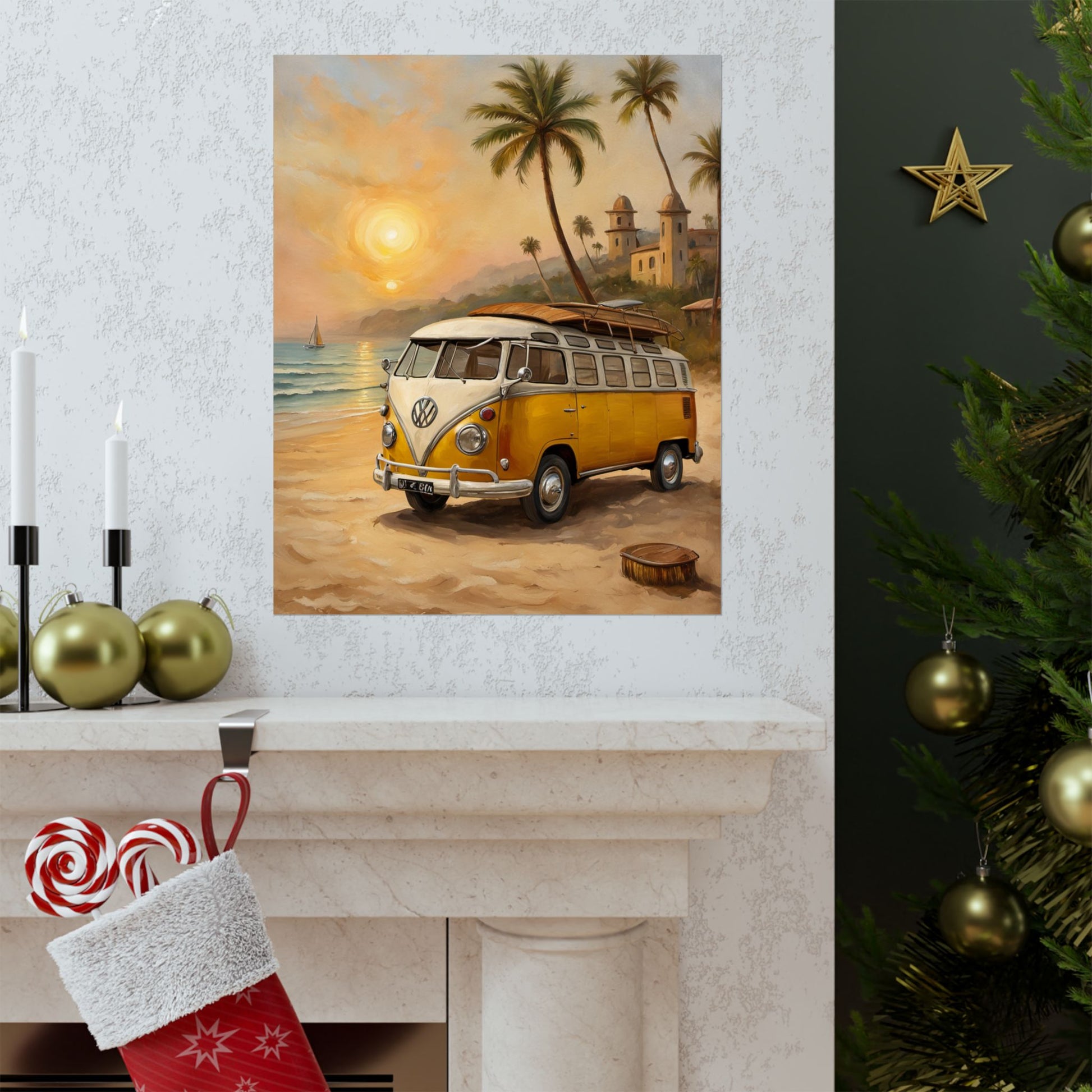 Vintage Beach Van Matte Poster, Retro Wall Art, Boho Decor, Coastal Room Decoration, Summer Vibes Art Print - AquilVision