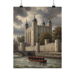 Matte Vertical Poster — Historic London Tower Artwork (Vintage Castle River Scene)
