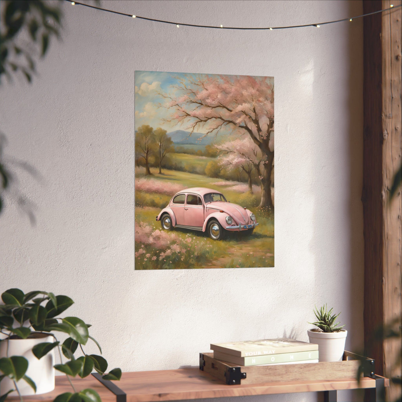 Vintage Pink Car Matte Vertical Poster Printify