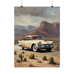 Vintage Desert Road Poster — Classic Car Matte Vertical Print