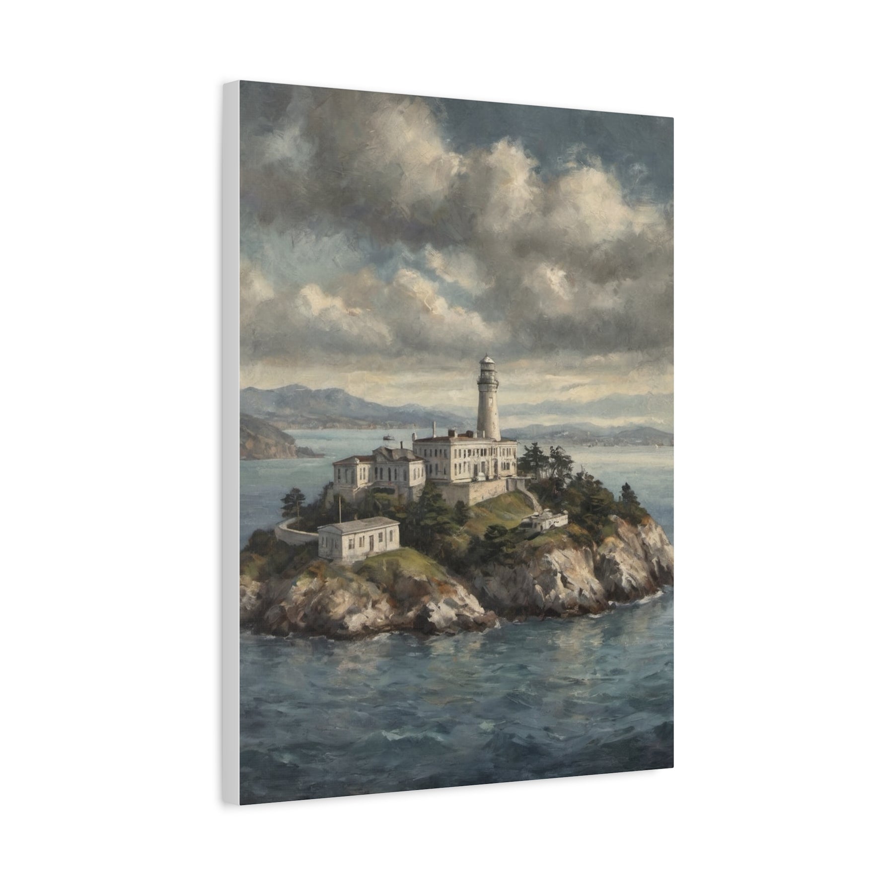 Lighthouse Island Canvas Wall Art — Coastal Seascape Matte Stretched Print - AquilVision