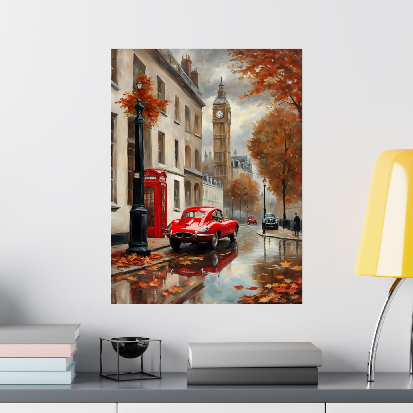 Autumn Cityscape Matte Vertical Posters, Vintage Car Art Print, Home Décor for Fall, Wall Art for Living Room, Gift for Car Enthusiasts - AquilVision