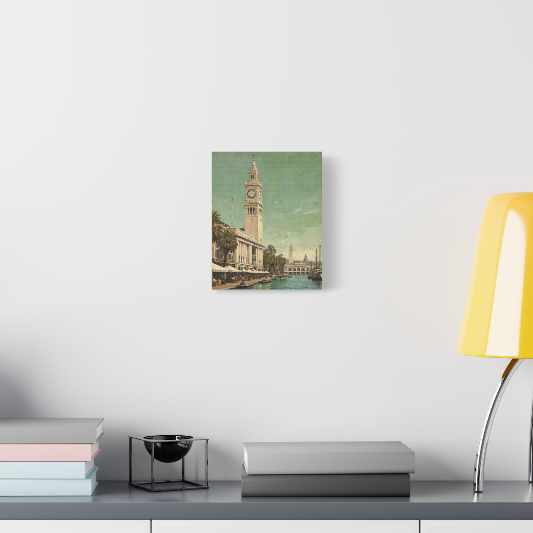 Vintage Harbor Clocktower Canvas Print — Coastal Cityscape Wall Art - AquilVision
