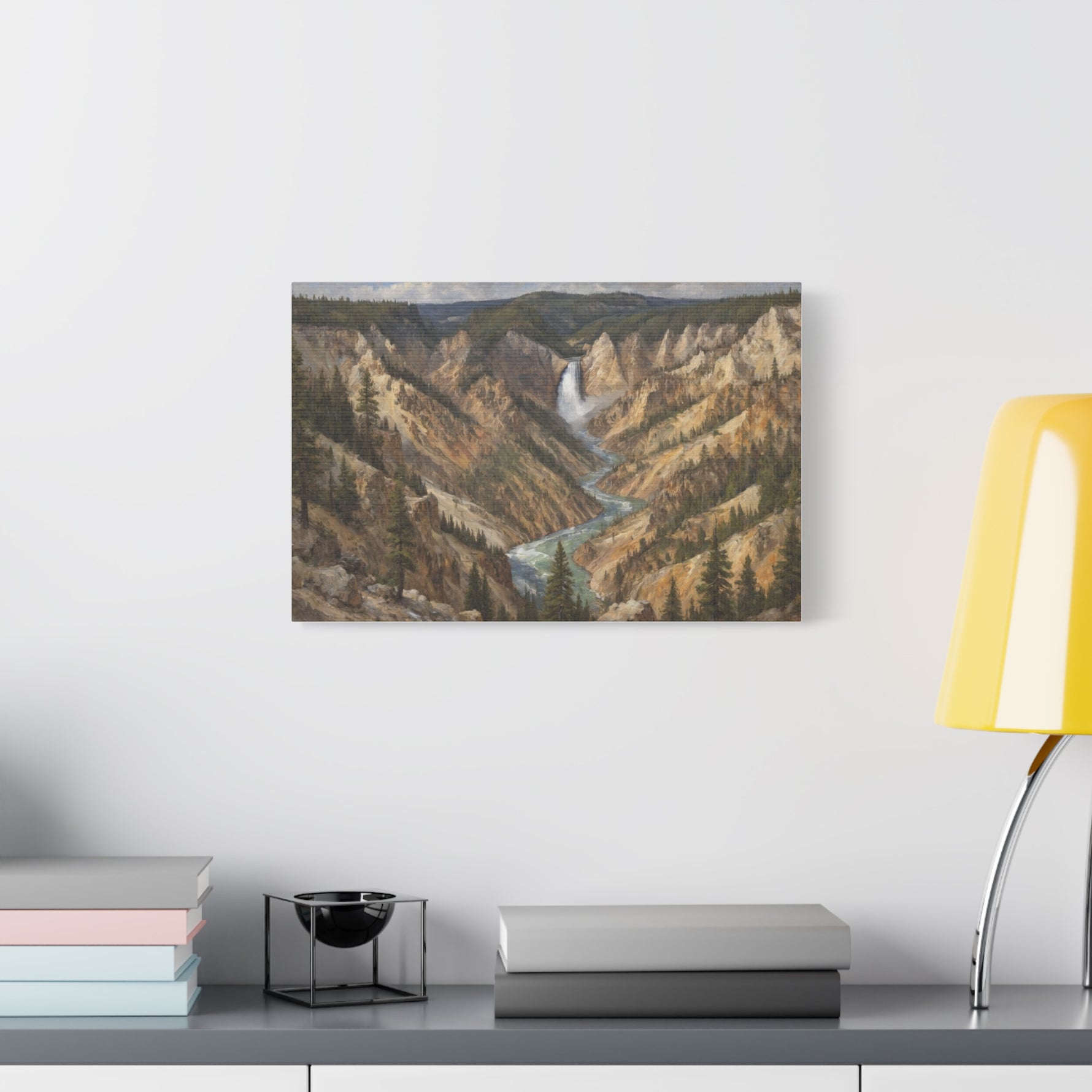 Yellowstone Canyon Waterfall Matte Canvas Wall Art — Nature Landscape Stretched Print - AquilVision