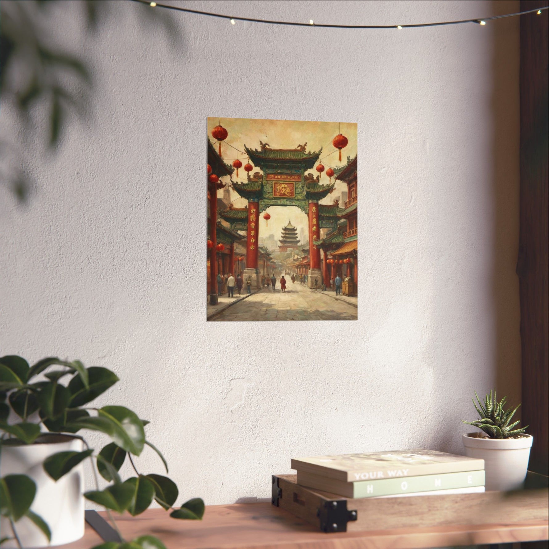 Chinese Street Archway Matte Poster — Vintage Pagoda Lantern Travel Art - AquilVision