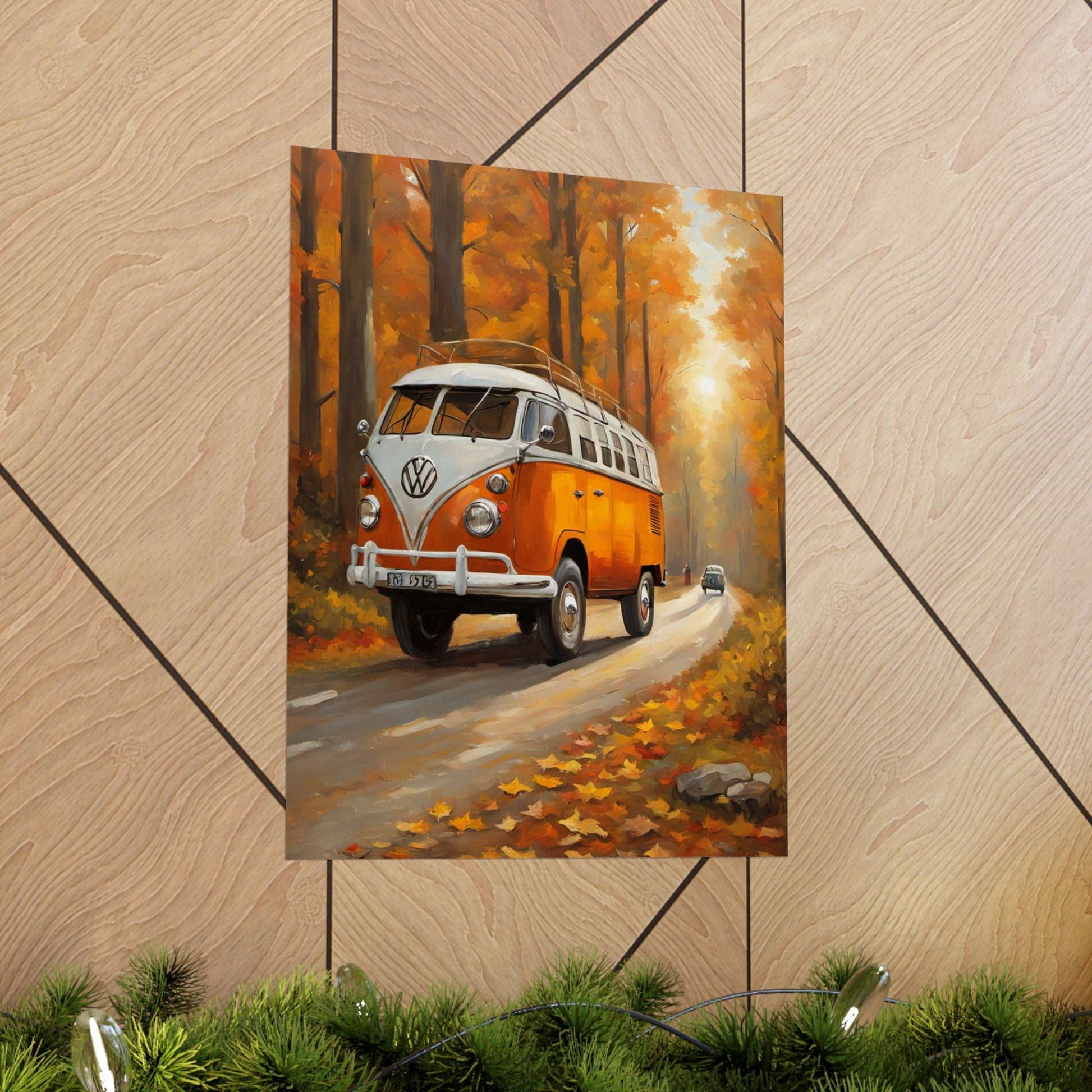 Fall Adventure Matte Vertical Posters, Vintage VW Bus Art, Autumn Decor, Scenic Wall Art, Road Trip Print, Cozy Home Aesthetic - AquilVision