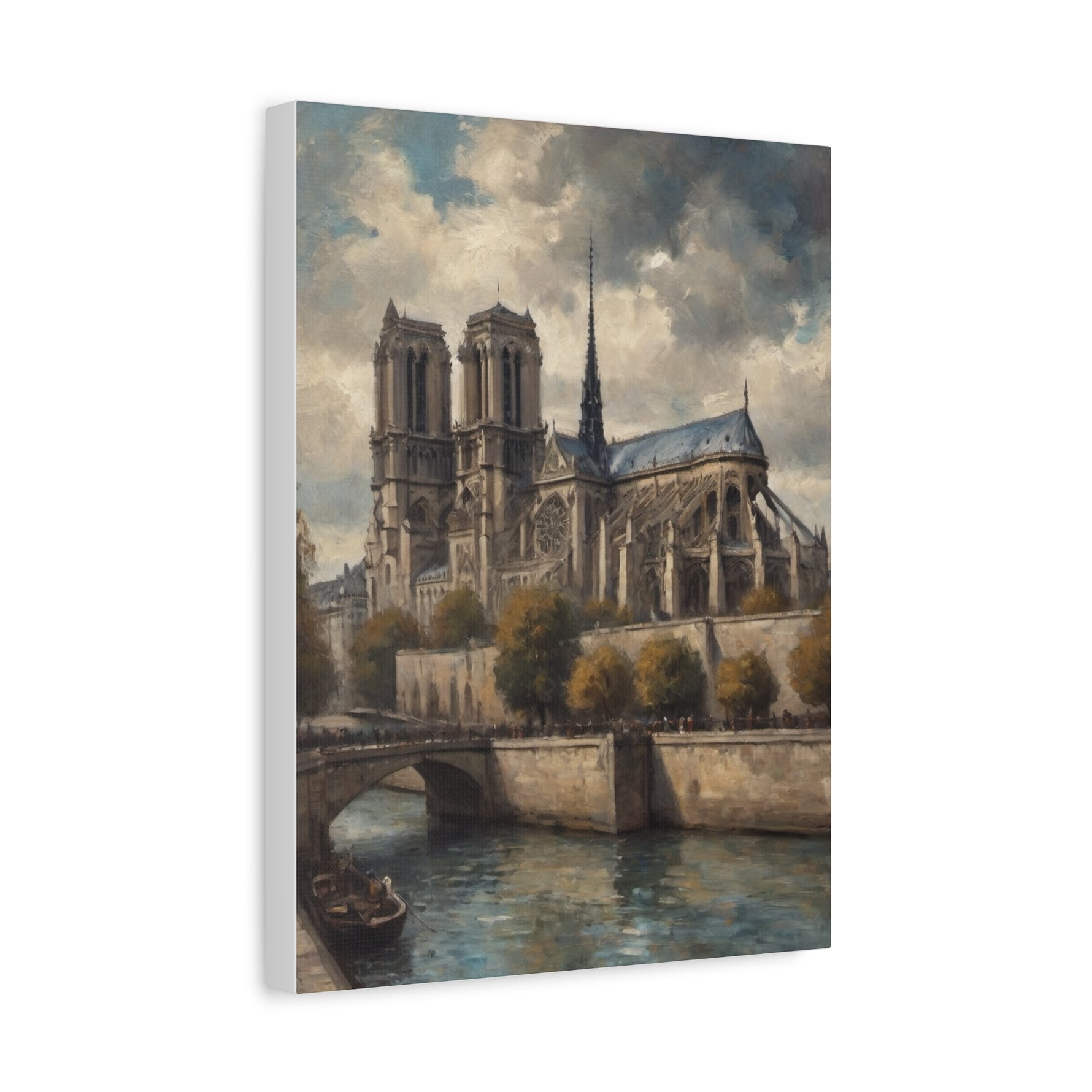 Notre Dame Riverbank Matte Canvas Wall Art — Classic Parisian Cathedral Print - AquilVision