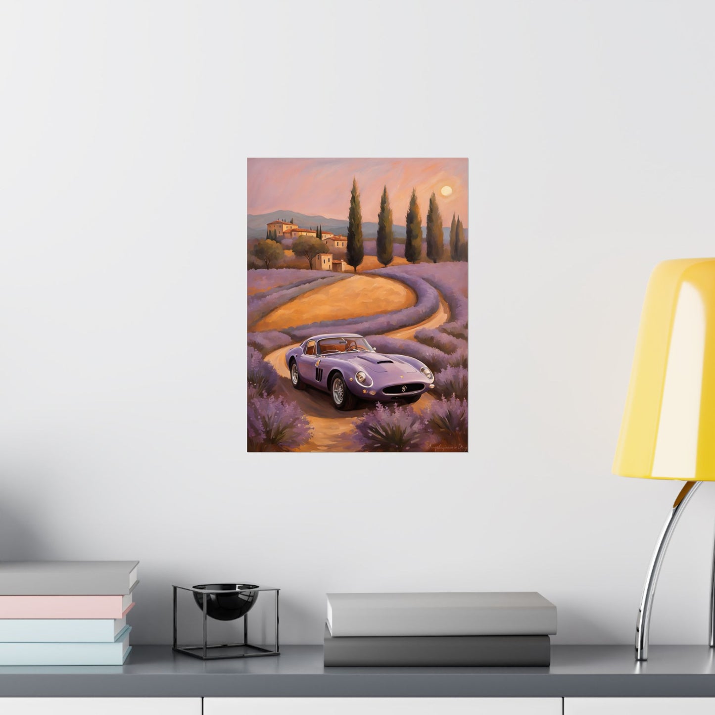 Lavender Landscape Car Poster, Wall Art Decor, Home Office Decor, Gift for Car Enthusiasts, Vintage Aesthetic Poster Printify