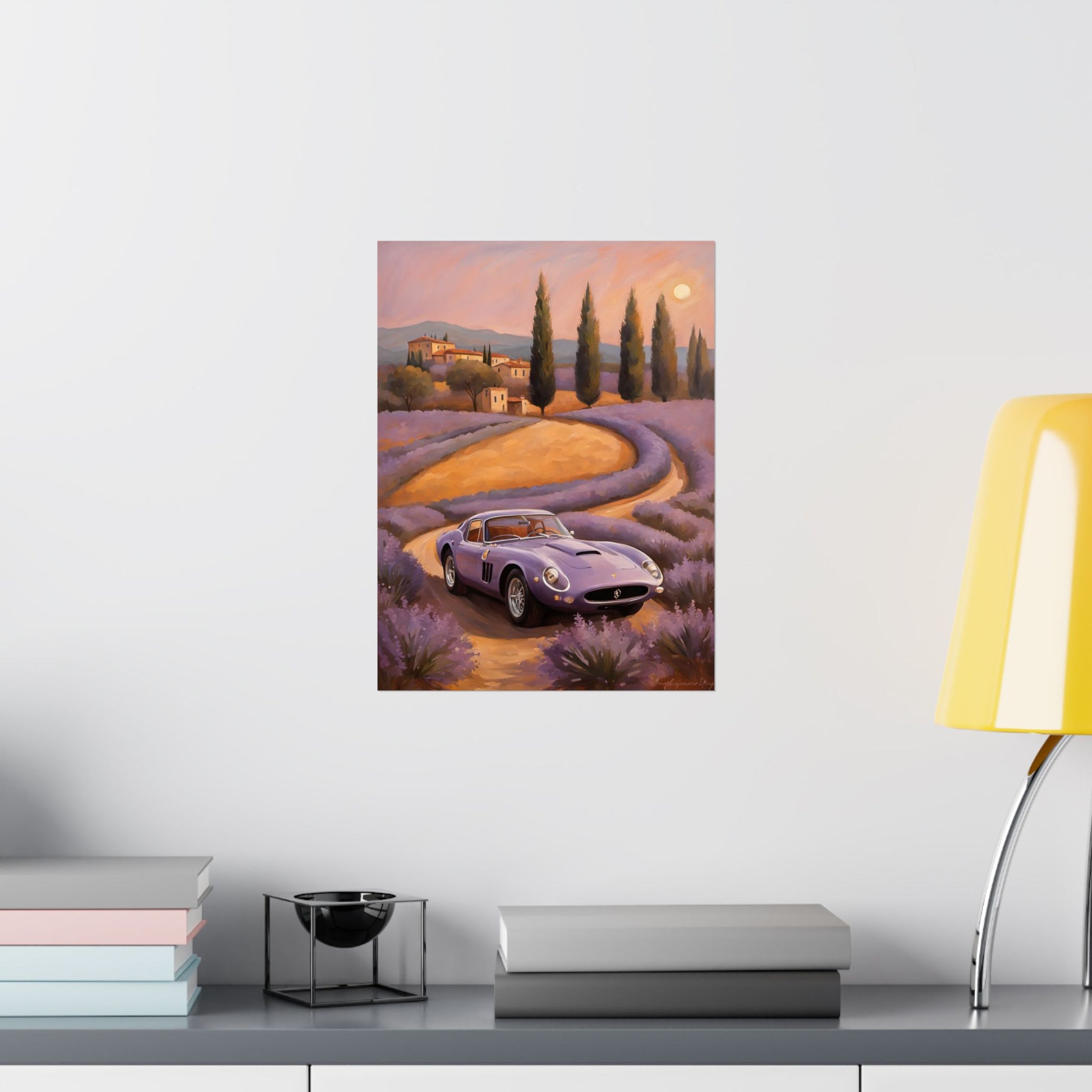 Lavender Landscape Car Poster, Wall Art Decor, Home Office Decor, Gift for Car Enthusiasts, Vintage Aesthetic Poster Printify