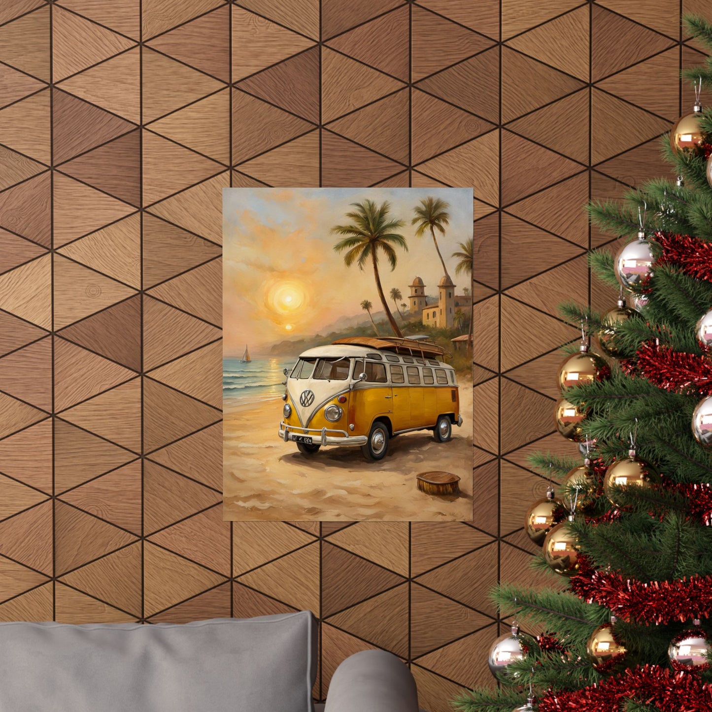 Vintage Beach Van Matte Poster, Retro Wall Art, Boho Decor, Coastal Room Decoration, Summer Vibes Art Print Printify