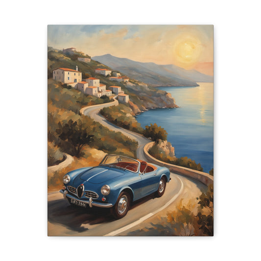 Coastal Sunset Canvas Wall Art, Retro Car, Vintage Home Decor, Gift for Car Lovers, Coastal Decor