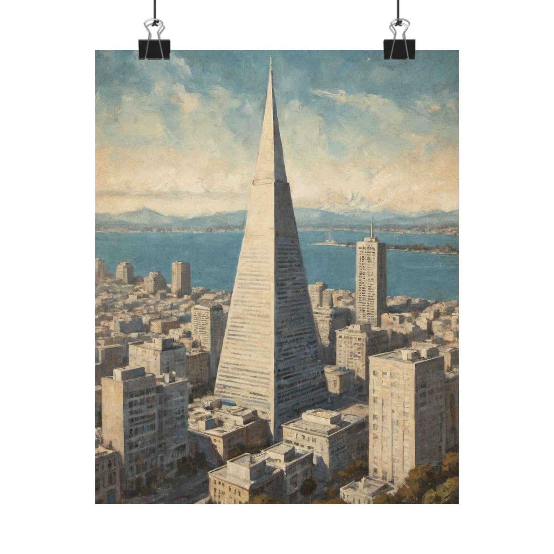 Vintage Cityscape Poster — Transamerica Pyramid Matte Vertical Print - AquilVision