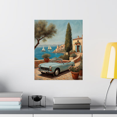 Scenic Vintage Car Art Matte Vertical Posters, Vintage Car Art, Mediterranean Vibes, Home Decor, Wall Art for Travel Lovers Printify