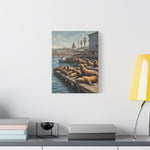 Sea Lions on Pier Matte Canvas Print — Nautical Coastal Wall Art - AquilVision