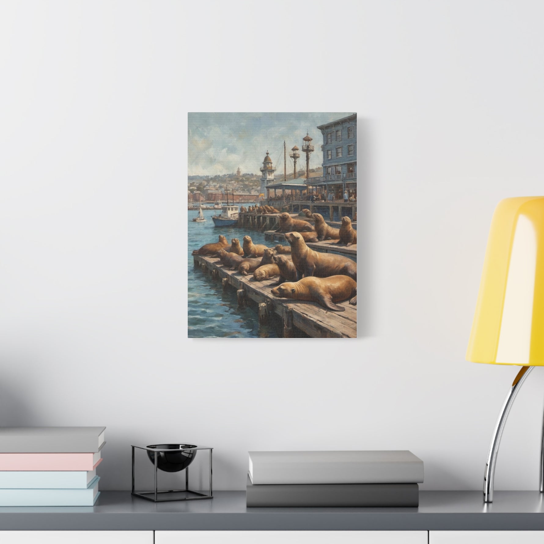 Sea Lions on Pier Matte Canvas Print — Nautical Coastal Wall Art - AquilVision